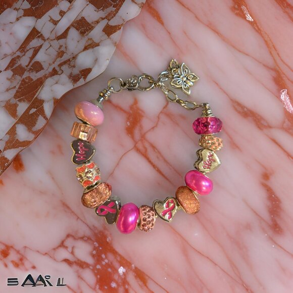 Hope Cancer Awareness Charm Bracelet~ pink - Picture 2 of 2